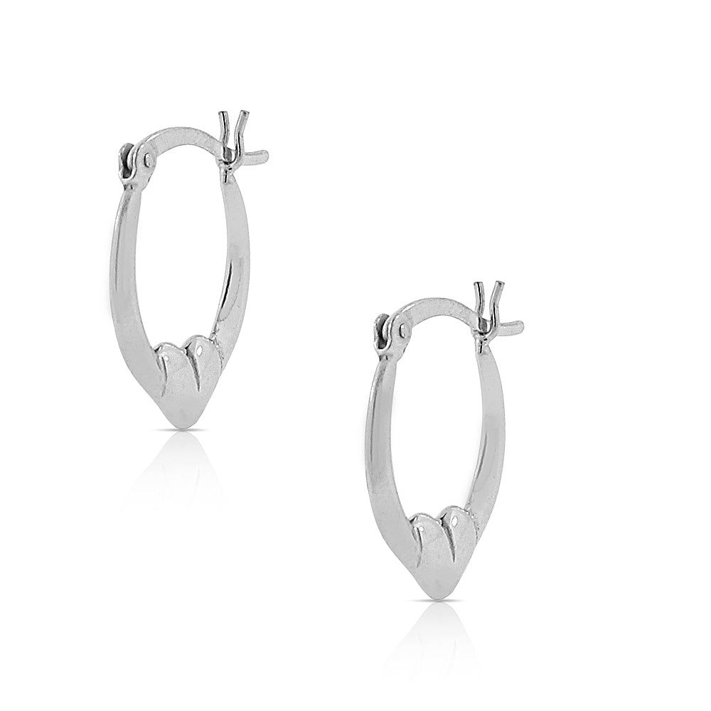 925 Sterling Silver Love Heart Oval Hoop Earrings, 0.75"