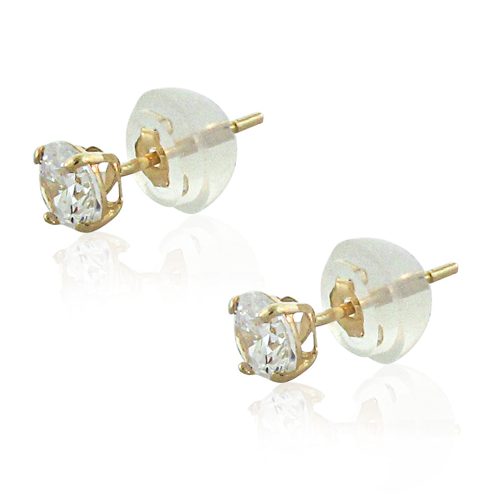 14K Yellow Gold Round White Clear CZ Classic Stud Earrings, 4 MM Diameter