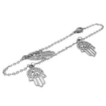 Stainless Steel Silver-Tone Evil Eye Hamsa Hands Link Chain Bracelet