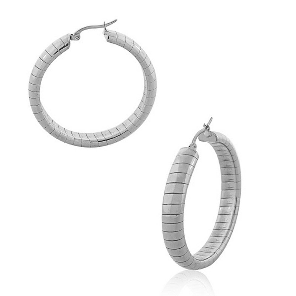 Stainless Steel Silver-Tone Classic Round Hoop Earrings
