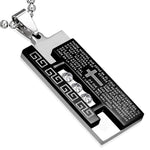 Stainless Steel Black Silver-Tone Padre Nuestro Prayer Spanish Religious Cross Pendant Necklace