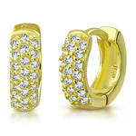 925 Sterling Silver Yellow Gold-Tone Clear CZ Hoop Huggie Earrings