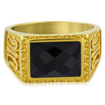 Stainless Steel Yellow Gold-Tone Black Simulated Onyx Mens Ring