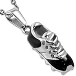 Stainless Steel Black Silver-Tone Soccer Cleat Boot Sneaker Pendant Necklace