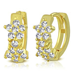 925 Sterling Silver Yellow Gold-Tone Flowers Clear CZ Hoop Huggie Earrings