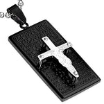Stainless Steel Black Silver-Tone Cross Prayer English Mens Pendant Necklace