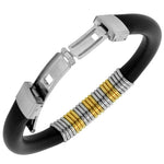 Stainless Steel Black Rubber Silicone Yellow Gold Silver Two-Tone Mens Bracelet