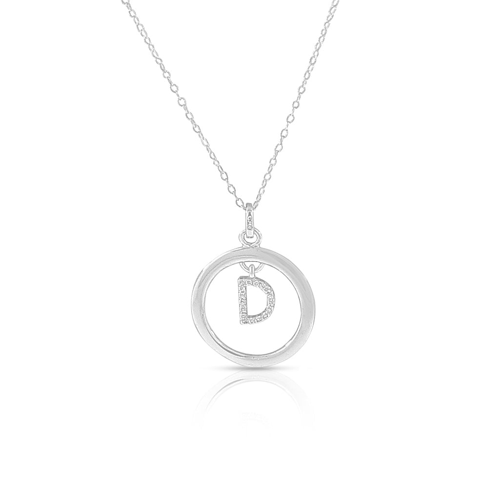 925 Sterling Silver CZ Circle Letter Initial Pendant Necklace