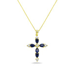 My Daily Styles 925 Sterling Silver Cross with Created Sapphire and CZ Stones Pendant Necklace- Adjustable Chain 16"-18"