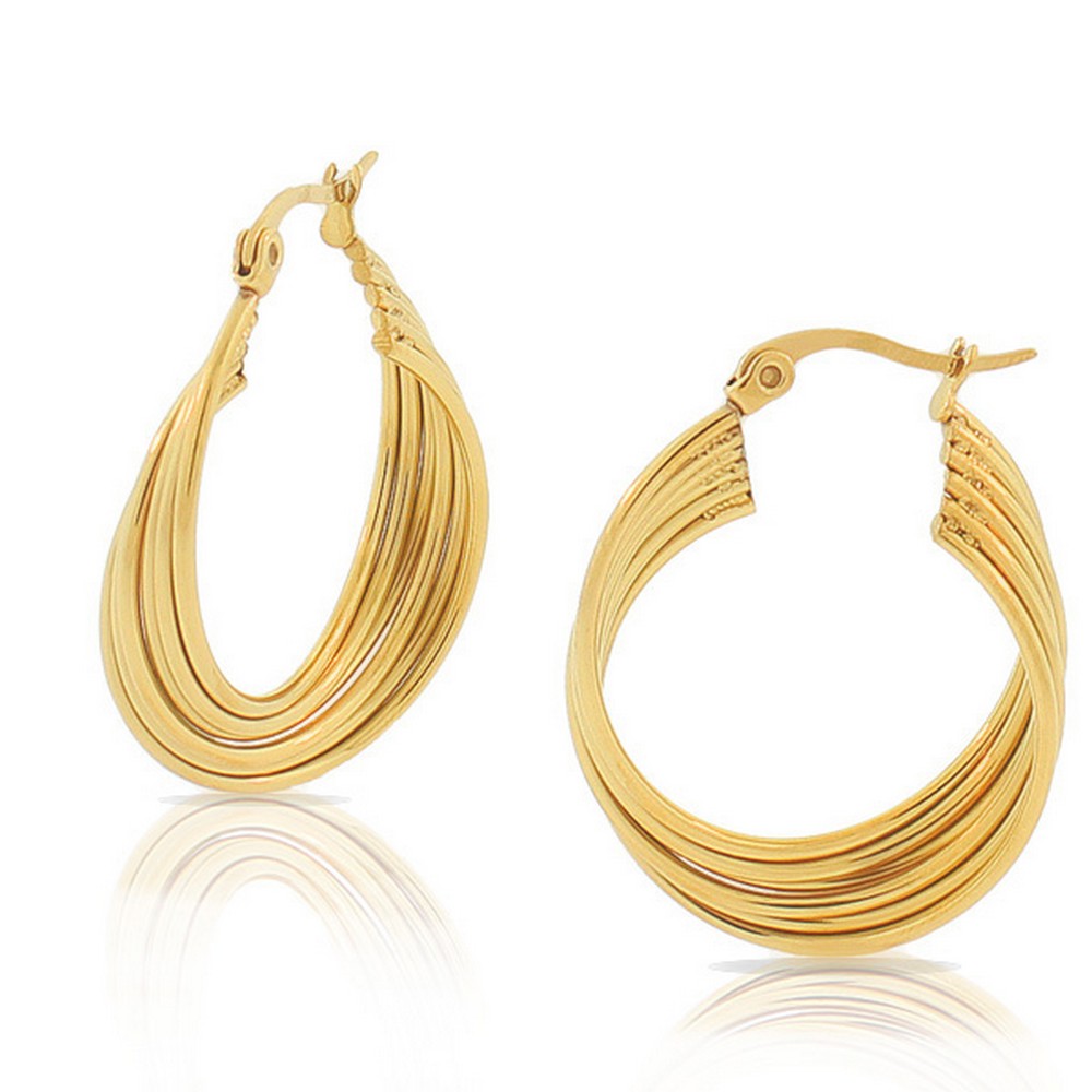 Stainless Steel Yellow Gold Multi-Bangle Hoop Earrings