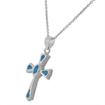 925 Sterling Silver Religious Cross Blue Turquoise-Tone Simulated Simulated Opal Pendant Necklace