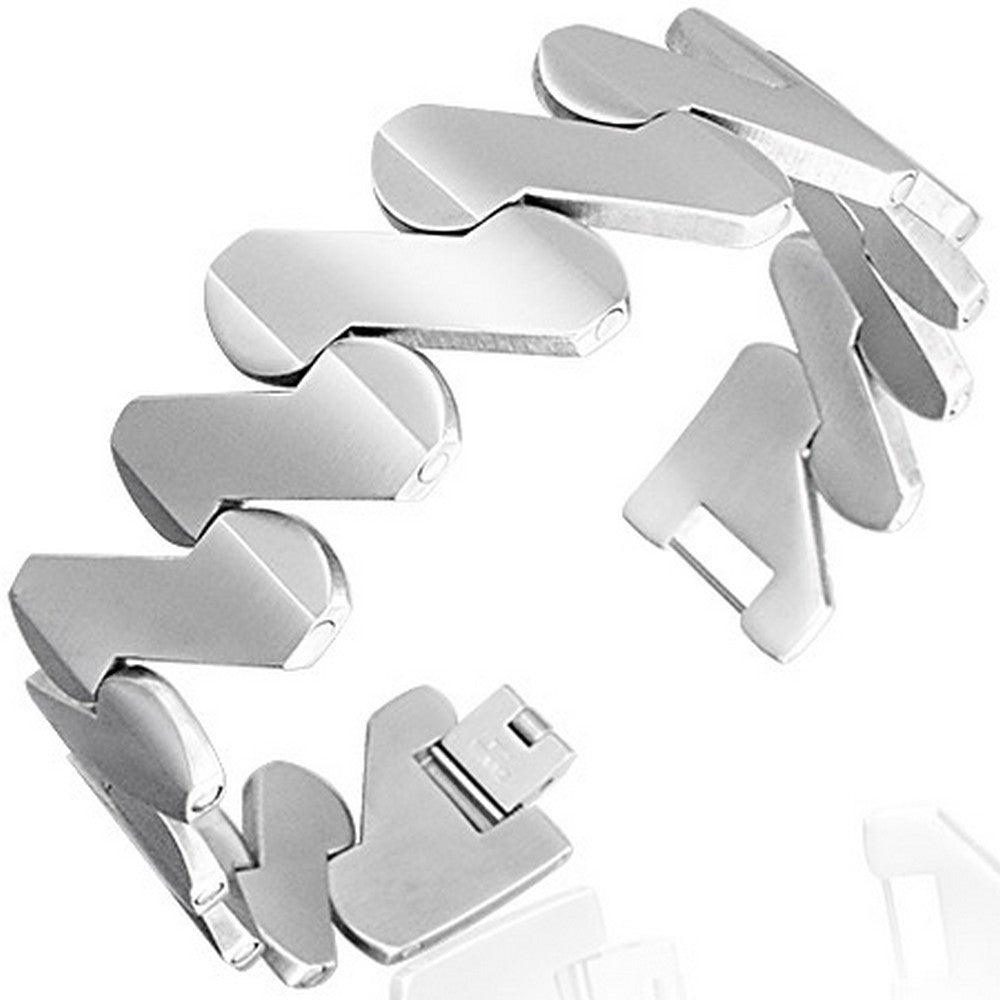 Stainless Steel Silver-Tone Wide Matte Link Chain Bracelet