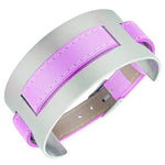 Violet Purple Faux Leather Stainless Steel Silver-Tone Wristband Womens Wrap Bracelet