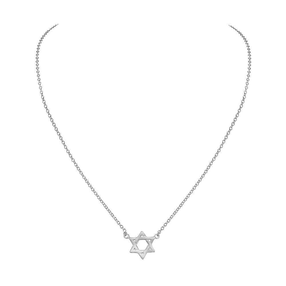 Sterling Silver Small Classic Jewish Star of David Pendant Necklace