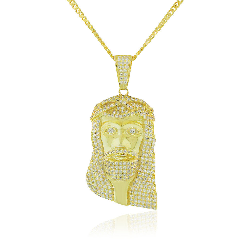 Hip-Hop Religious Jesus 925 Sterling Silver Mens Pendant Necklace