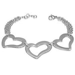 Stainless Steel Silver-Tone Love Heart Charm Womens Link Chain Bracelet