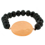 Stainless Steel Black Beads Round Hammered Finish Rose Gold-Tone Beaded Stretch Bracelet