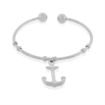 Stainless Steel Silver-Tone Anchor Open End Bangle Bracelet