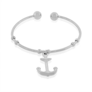 Stainless Steel Silver-Tone Anchor Open End Bangle Bracelet