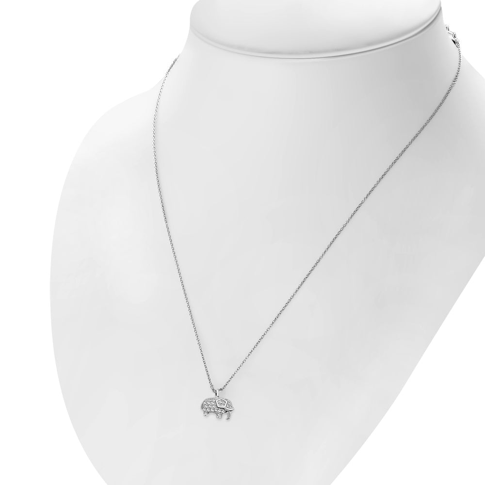 My Daily Styles 925 Sterling Silver Small Elephant CZ Pendant Necklace - 18" Silver Chain Included
