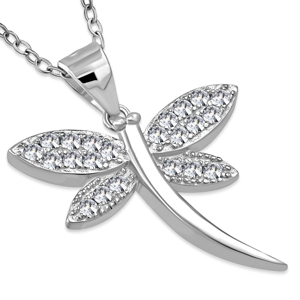 925 Sterling Silver Butterfly Dragonfly Pendant Necklace