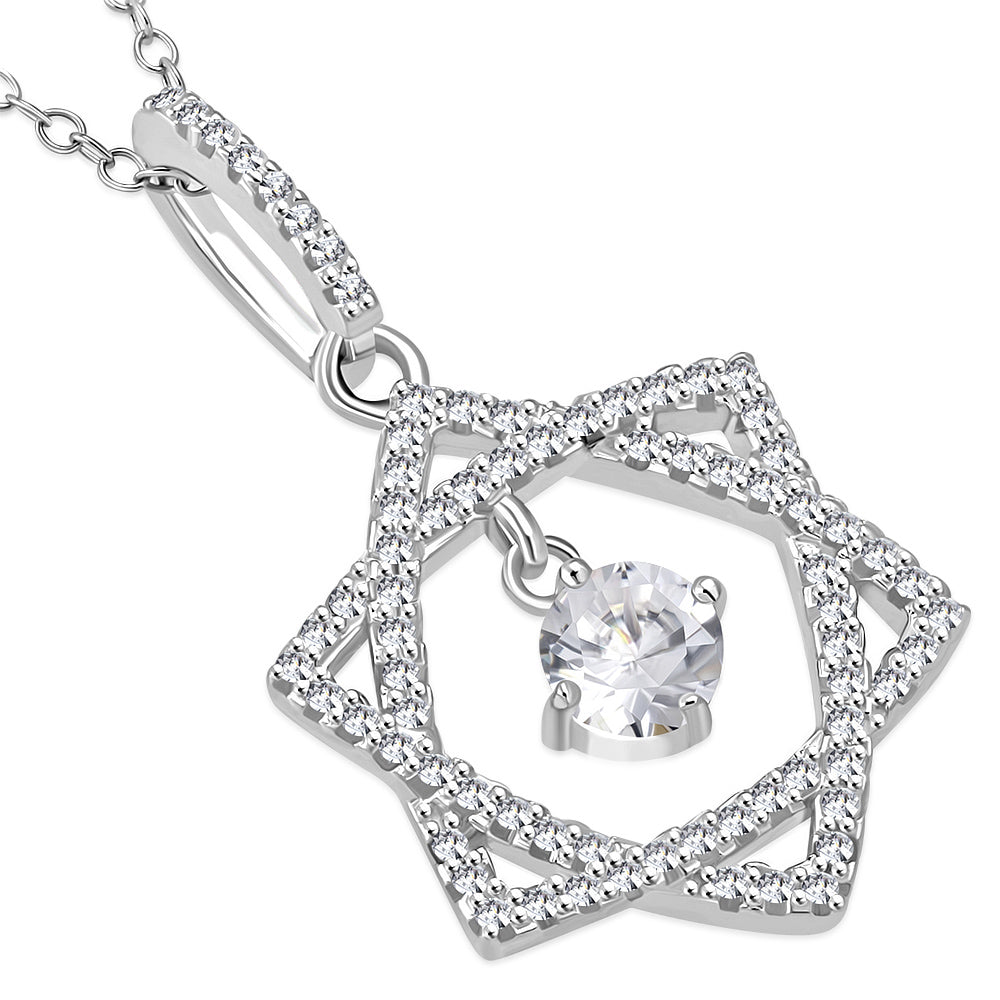 Solitaire Stock Star of David Necklace Sterling Silver CZ