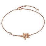 925 Sterling Silver Rose Bezel-Set CZ Turtle Womens Link Chain Anklet Bracelet