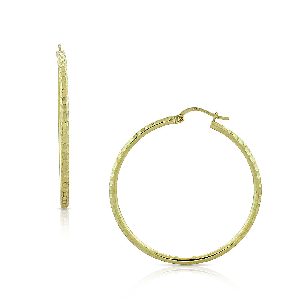 925 Sterling Silver Yellow Gold-Tone Faceted Round Hoop Earrings, 1.40"