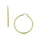 925 Sterling Silver Yellow Gold-Tone Faceted Round Hoop Earrings, 1.40"