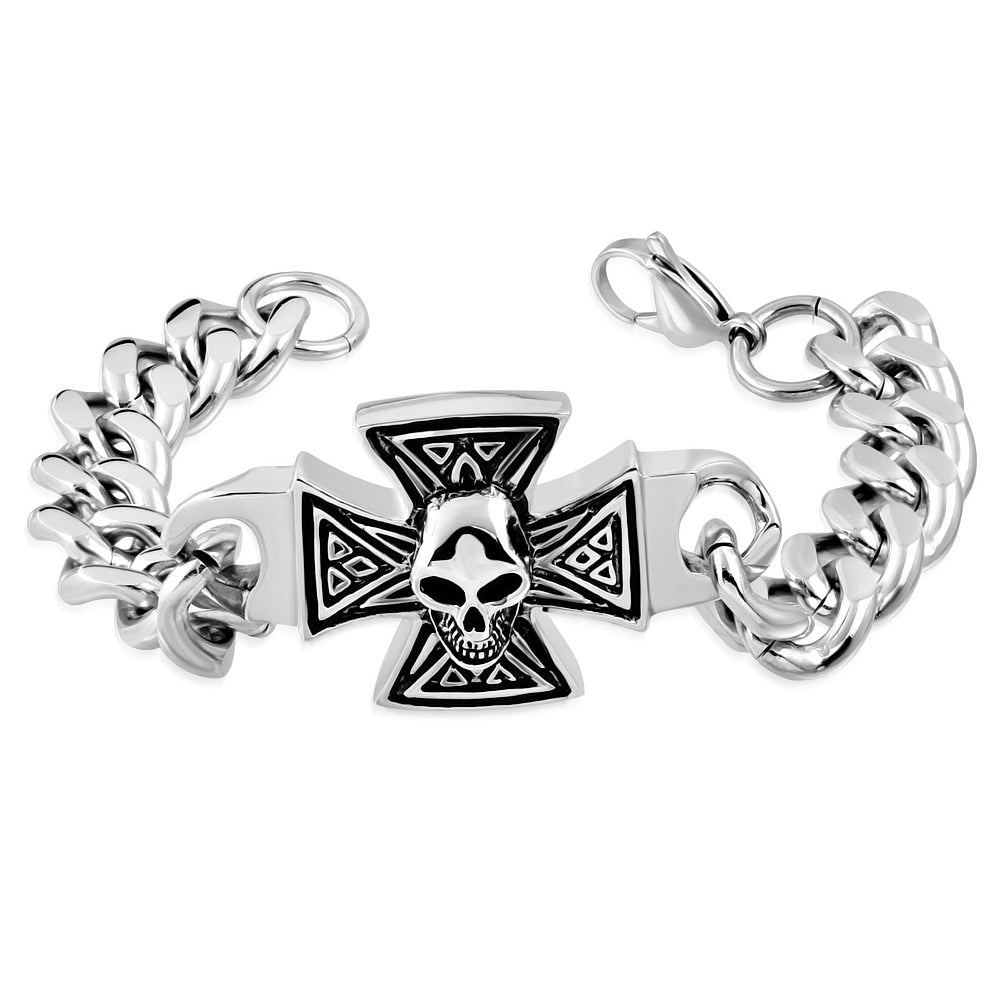 Cross Skull Link Chain Mens Bracelet