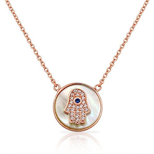 Gold Mother of Pearl Hamsa Necklace Pendant Sterling Silver