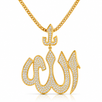 925 Sterling Silver Allah Pendant Necklace for Men, Large Muslim Islamic CZ Pendant, 24 Inch Chain, Religious Jewelry Gift