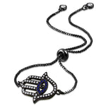 Stainless Steel Multi-Color CZ Evil Eye Hamsa Adjustable Chain Bracelet, 9"