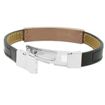 Stainless Steel Black Leather Rose Gold-Tone Silver-Tone Men's Bracelet