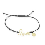 Stainless Steel Yellow Gold-Tone Red Cord Love Script Charm Adjustable Bracelet
