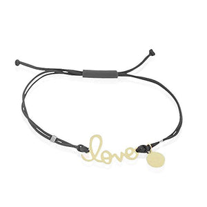 Stainless Steel Yellow Gold-Tone Red Cord Love Script Charm Adjustable Bracelet