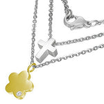 Stainless Steel Two-Tone Double Chain Cross Flower Pendant Necklace