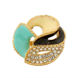 My Daily Styles Fashion Alloy Yellow Gold-Tone Brown Turquoise-Tone CZ Flower Floral Cocktail Ring