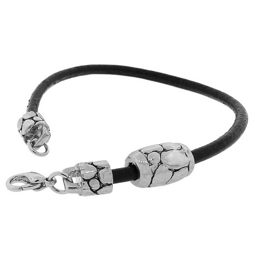 Fashion Alloy Black Faux PU Leather Silver-Tone Snake Skin Design Wristband Bracelet