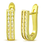 925 Sterling Silver Rose Gold-Tone Baguette CZ Hoop Huggie Earrings