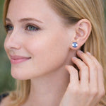 925 Sterling Silver Israeli Flag Stud Earrings for Women Blue & White Star of David Israel Flag Round Post Earrings