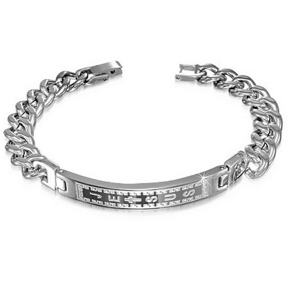 Stainless Steel Silver-Tone Mens Religious Jesus Link Chain Bracelet