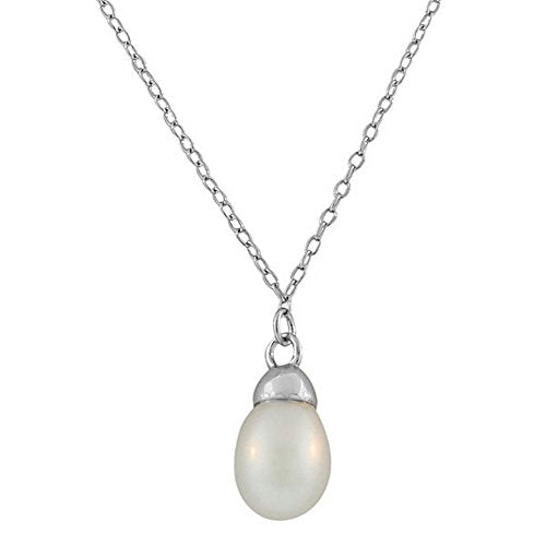 Sterling Silver Simulated Pearl Womens Pendant Necklace