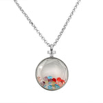 Stainless Steel Silver-Tone Floating Charms Faceted Multicolor Glass Pendant Necklace