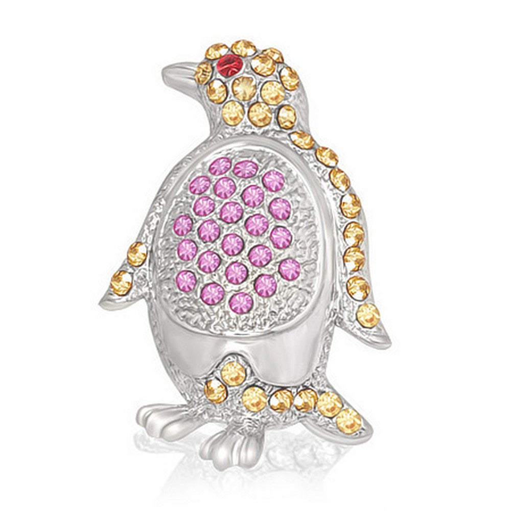 Fashion Alloy Penguin Silver-Tone Multicolor CZ Brooch