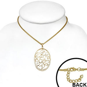 Fashion Alloy Yellow Gold-Tone White CZ Large Oval Womens Pendant Necklace