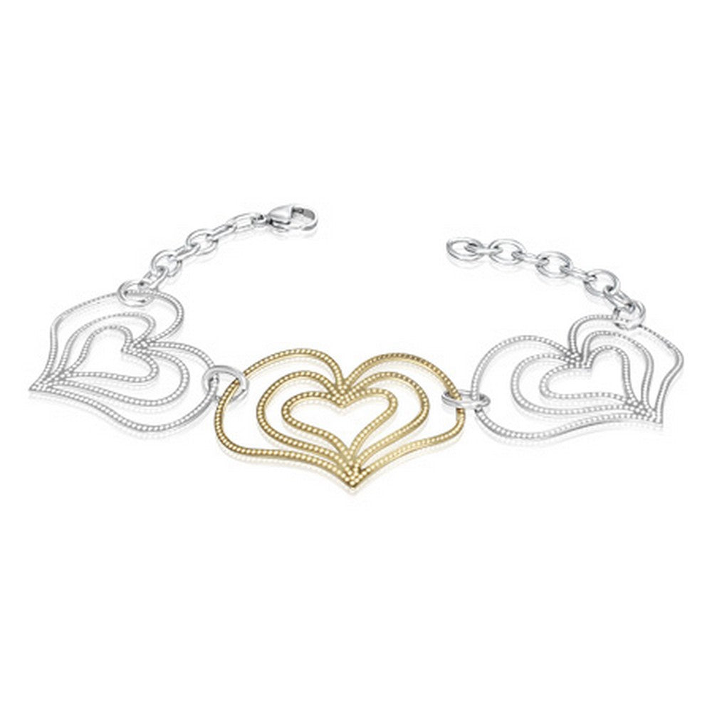 Stainless Steel Two-Tone Trio Open Love Heart Link Womens Bracelet