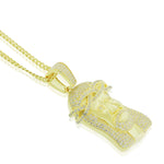 925 Sterling Silver Yellow Gold-Tone CZ Large Hip-Hop Religious Jesus Mens Pendant Necklace