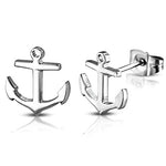 Stainless Steel Yellow Gold-Tone Anchor Small Stud  Earrings