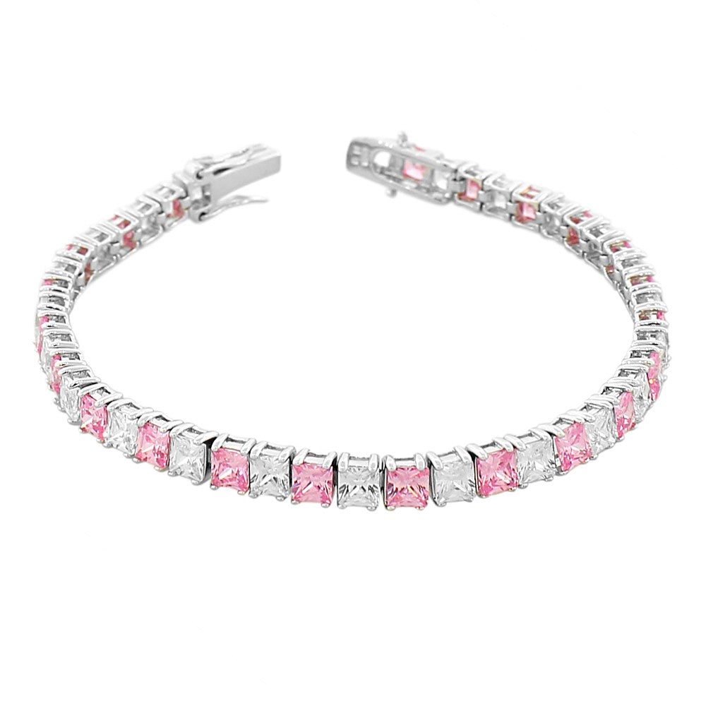 925 Sterling Silver Princess White Multicolor CZ Classic Tennis Bracelet